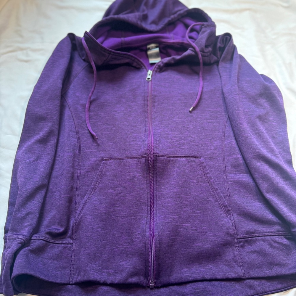 Champion C9 Womens Purple Space Dye Full Zip Hoodie Fleece Jacket Thumbholes L